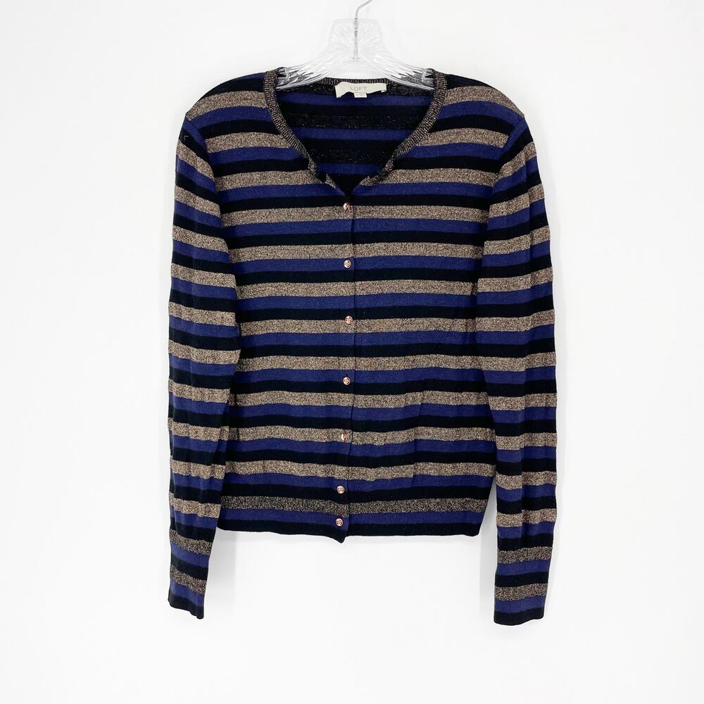 Loft Stripe Button-Up Cardigan Size Medium